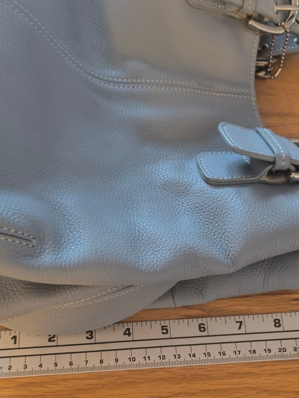 Tignanello Powder Blue Pebbled Leather Shoulder Bag with Buckle Straps - Picture 7 of 7